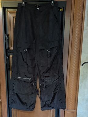 The Vintage Shop Black Wide Leg Cargo Pants Goth